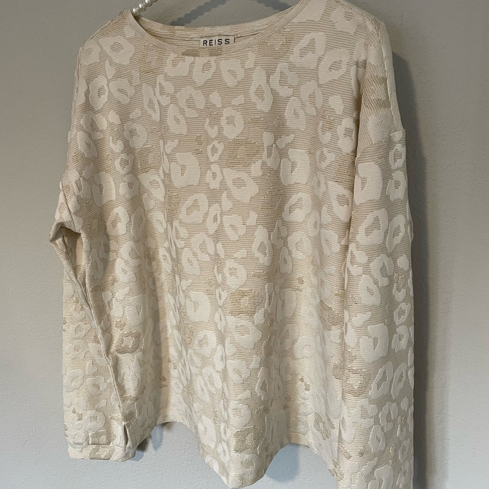 Reiss Cream Crew Neck Sweater with Subtle Animal Print - Large - Picture 1 of 8